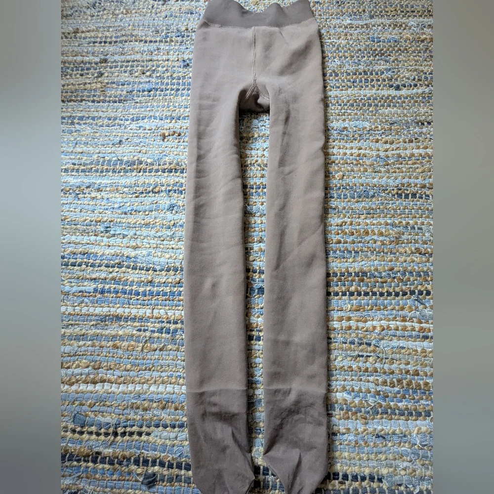 Taupe Fleece Lined Thermal Tights M Faux Sheer Pantyhose Look Warm Winter Minima